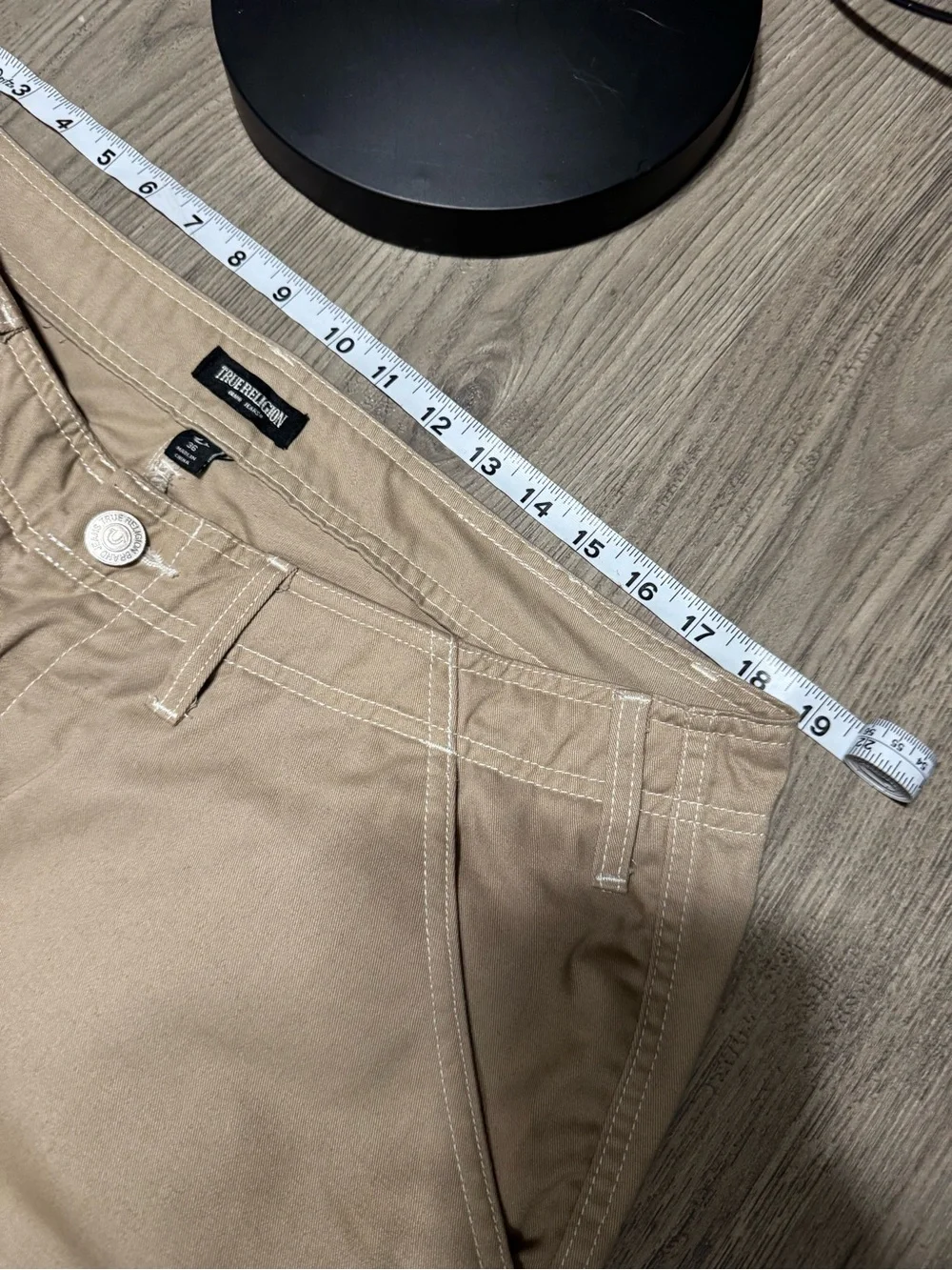 True Religion Men's Khaki Cargo Pants with Back Flap Pockets